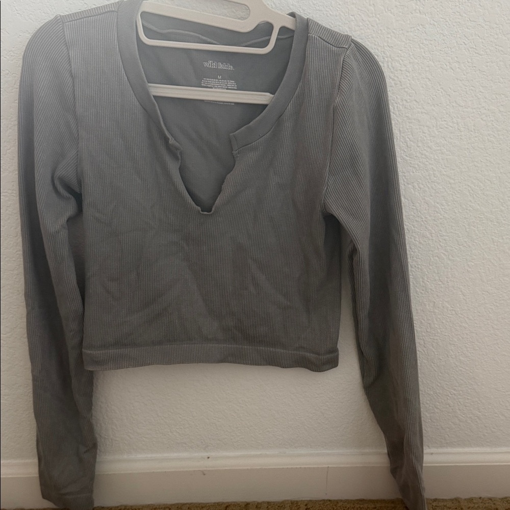 Wild Fable Gray Long Sleeve Crop Top